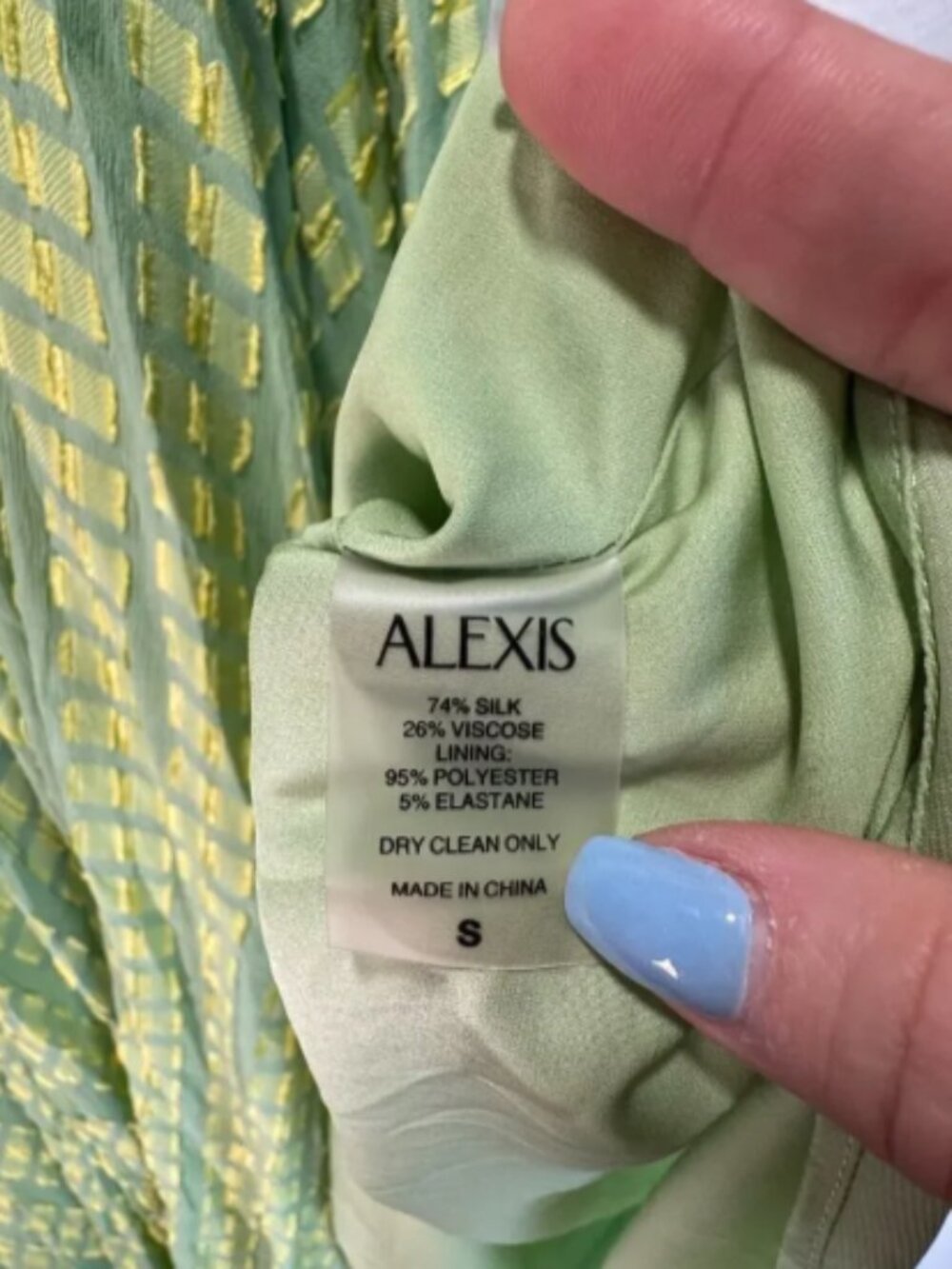 Alexis Elea Dress Gown Green Abstract Verde Textured Tiered Flowy - Picture 6 of 12